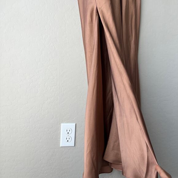 NEW Fame and Partners Dress Francois Bronze Satin Draped Maxi Gown Size 14 - Picture 5 of 10